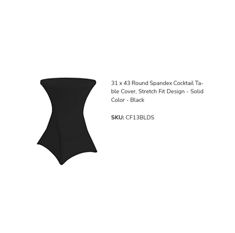 31 x 43 Round Spandex Cocktail Table Cover, Stretch Fit Design - Solid Color