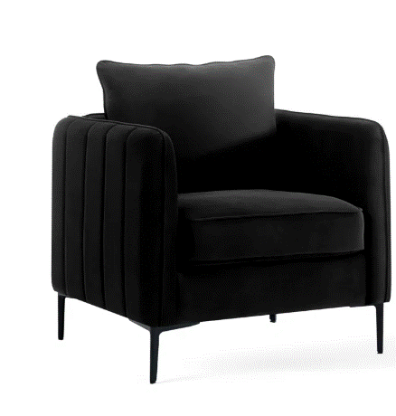 Black Velvet Upholstered Accent Armchair With Metal Legs