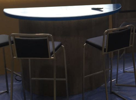 Custom curved open back cabinet with 1/2 round top