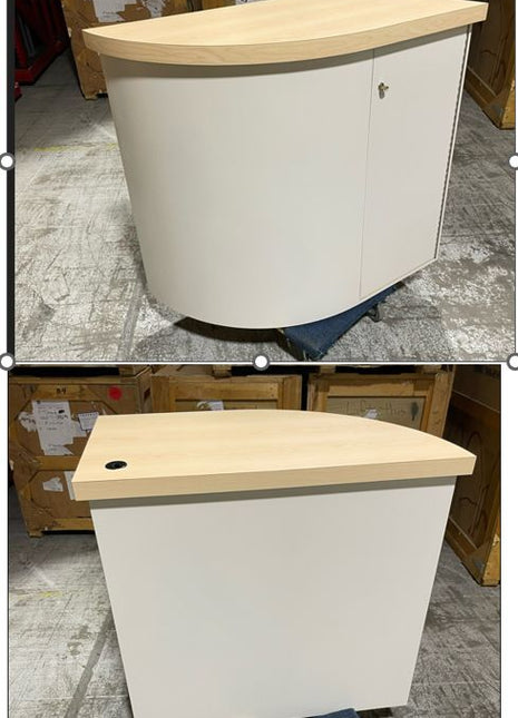 White Curved Cabinet Light Grain Countertop