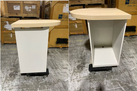 White Pedestal with Curved Light Grain Countertop